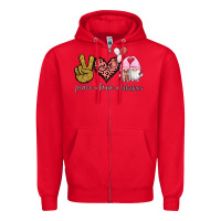 Red Peace Love Valentines Gnomes Zipper Hoodie - Jasminsmagicworld