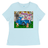 Baby Blue happy easter truck Ladies Tee - CowhideDigitalArt