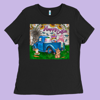Happy Easter Truck Ladies Tee Designed By Cowhidedigitalart