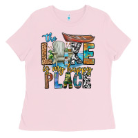 Bubblegum Pink the lakes my happy place Ladies Tee - CowhideDigitalArt