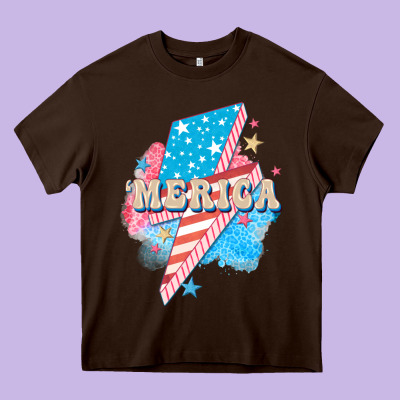 Merica Leopard Lightning Bolt Heavy Core Tee Designed By Fadigitalartstudio