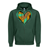 Sports Green Sunflower Heart Zipper Hoodie - Jasminsmagicworld