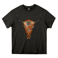 Asphalt Western Tooled Leather Bull Skull Heavy Core Tee - Jasminsmagicworld