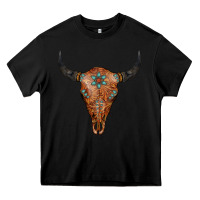 Black Western Tooled Leather Bull Skull Heavy Core Tee - Jasminsmagicworld