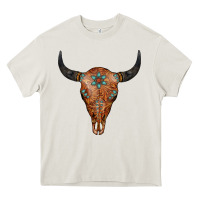 Cream Western Tooled Leather Bull Skull Heavy Core Tee - Jasminsmagicworld