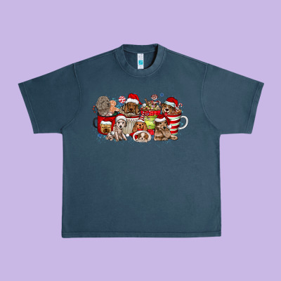 Christmas Dog Coffee Urban Heavy Tee Designed By Cowhidedigitalart