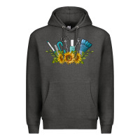 Charcoal Heather nail tools with sunflower Premium Hoodie - BarkalooDesign