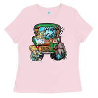 Bubblegum Pink Happy Easter Ladies Tee - CowhideDigitalArt