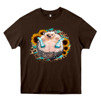 Chocolate Brown Sunflower Leopard Hedgehog Heavy Core Tee - Jasminsmagicworld