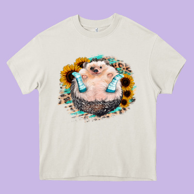 Sunflower Leopard Hedgehog Heavy Core Tee Designed By Jasminsmagicworld