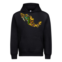 Black Guerrero Mexico Serape Cactus Sunflower Map Urban Hoodie - RanaPortraitStore