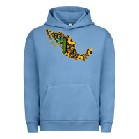 Pigment Pebble Blue Guerrero Mexico Serape Cactus Sunflower Map Urban Hoodie - RanaPortraitStore
