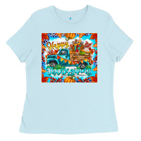 Baby Blue happy thanksgiving Ladies Tee - CowhideDigitalArt