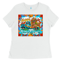 White happy thanksgiving Ladies Tee - CowhideDigitalArt