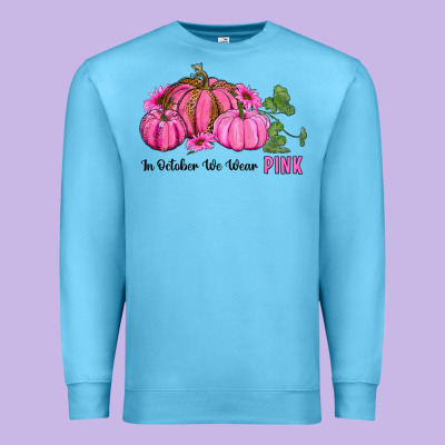 In October We Wear Pink Pumpkin And Sunflowers Premium Sweatshirt Designed By Ranaportraitstore
