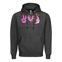 Charcoal Heather Peace Love Unicorn Zipper Hoodie - Jasminsmagicworld