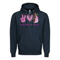 Navy Peace Love Unicorn Zipper Hoodie - Jasminsmagicworld