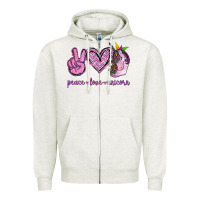 Oatmeal Heather Peace Love Unicorn Zipper Hoodie - Jasminsmagicworld