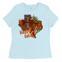Baby Blue happy fall texas Ladies Tee - CowhideDigitalArt