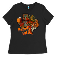 Black happy fall texas Ladies Tee - CowhideDigitalArt