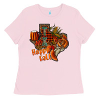 Bubblegum Pink happy fall texas Ladies Tee - CowhideDigitalArt