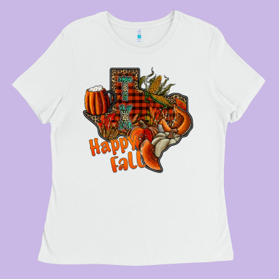 Happy Fall Texas Ladies Tee Designed By Cowhidedigitalart