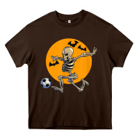 Chocolate Brown skeleton soccer player funny halloween blood moon Heavy Core Tee - DesignPulse