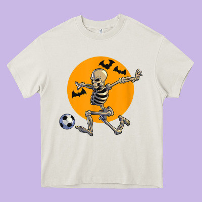 Skeleton Soccer Player Funny Halloween Blood Moon Heavy Core Tee Designed By Designpulse