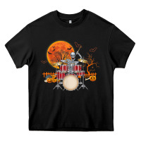 Black Skeleton Drummer Halloween Costume Playing Drums Mens Boys Heavy Core Tee - DesignPulse