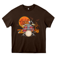 Chocolate Brown Skeleton Drummer Halloween Costume Playing Drums Mens Boys Heavy Core Tee - DesignPulse