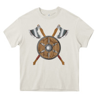 Cream renaissance fair faire festival medieval theme axe shield Heavy Core Tee - DesignPulse