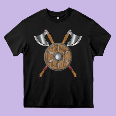 Renaissance Fair Faire Festival Medieval Theme Axe Shield Heavy Core Tee Designed By Designpulse
