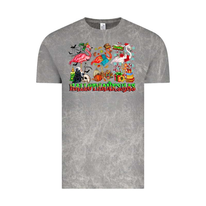 Happy Hallothanksmas Flamingo Vintage Tee by CowhideDigitalArt | Teevron