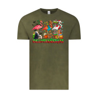 Vintage Olive happy hallothanksmas flamingo Vintage Tee - CowhideDigitalArt
