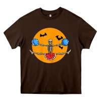 Chocolate Brown cheerleading skeleton halloween cheer skeleton cheerleader t shirt Heavy Core Tee - DesignPulse