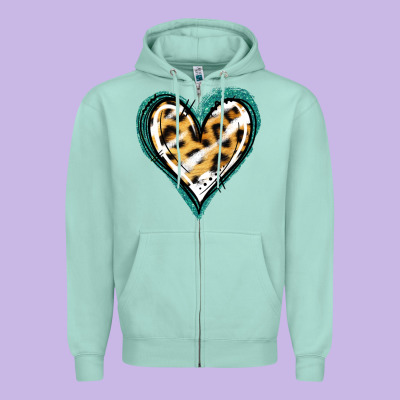 Glitter Leopard Heart Zipper Hoodie Designed By Jasminsmagicworld
