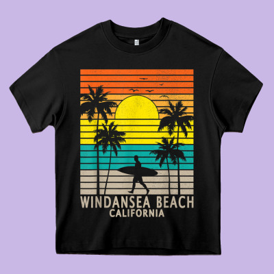 Windansea Beach California Ca Surfer Surfing Surf Palm Tree Heavy Core Tee Designed By Designpulse