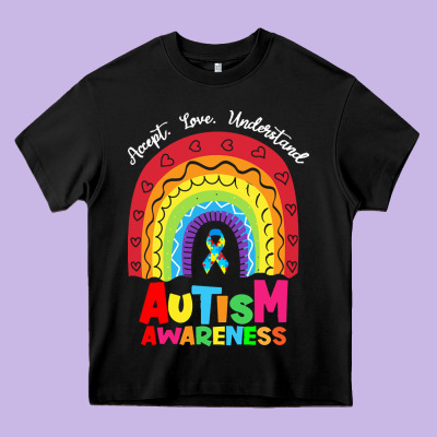 Autism Awareness Month T  Shirt Autism Awareness Rainbow Accept Unders Heavy Core Tee Designed By Designpulse