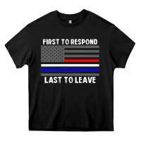 Black police fire ems first responder american flag firefighter t shirt Heavy Core Tee - DesignPulse