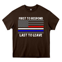 Chocolate Brown police fire ems first responder american flag firefighter t shirt Heavy Core Tee - DesignPulse