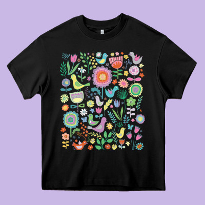 Cute Birds T  Shirt Birds And Blooms   Cute Floral Pattern By Cecca De Heavy Core Tee Designed By Designpulse