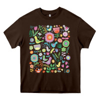 Chocolate Brown cute birds t  shirt birds and blooms   cute floral pattern by cecca de Heavy Core Tee - DesignPulse