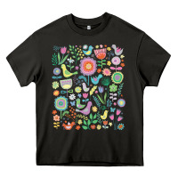 Asphalt cute birds t  shirt birds and blooms   cute floral pattern by cecca de Heavy Core Tee - DesignPulse
