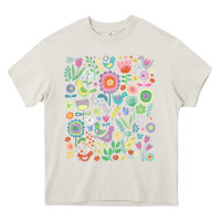 Cream cute birds t  shirt birds and blooms   cute floral pattern by cecca de Heavy Core Tee - DesignPulse