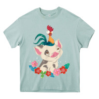 Arona Moana HeiHei Rooster Pua Flowers Graphic Heavy Core Tee - PixelWave