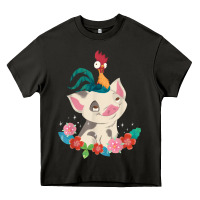 Asphalt Moana HeiHei Rooster Pua Flowers Graphic Heavy Core Tee - PixelWave
