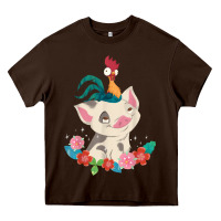 Chocolate Brown Moana HeiHei Rooster Pua Flowers Graphic Heavy Core Tee - PixelWave