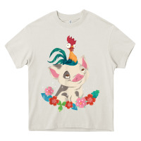 Cream Moana HeiHei Rooster Pua Flowers Graphic Heavy Core Tee - PixelWave