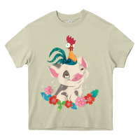 Mossy Moana HeiHei Rooster Pua Flowers Graphic Heavy Core Tee - PixelWave