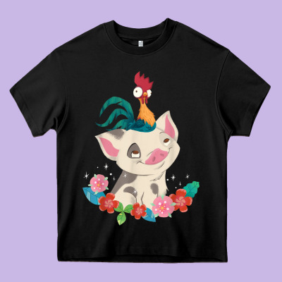 Moana Heihei Rooster Pua Flowers Graphic Heavy Core Tee Designed By Pixelwave